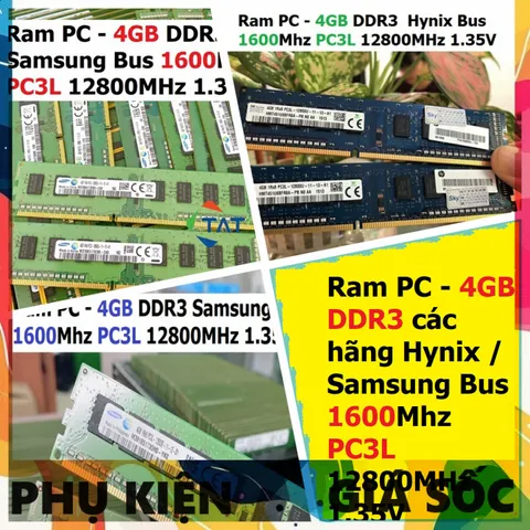 Ram PC 4GB DDR3 1600MHz Hynix/Samsung - Dùng Cho Máy Tính Để Bàn, Bảo Hành 36 Tháng 1 Đổi 1, Hiệu Năng Cao