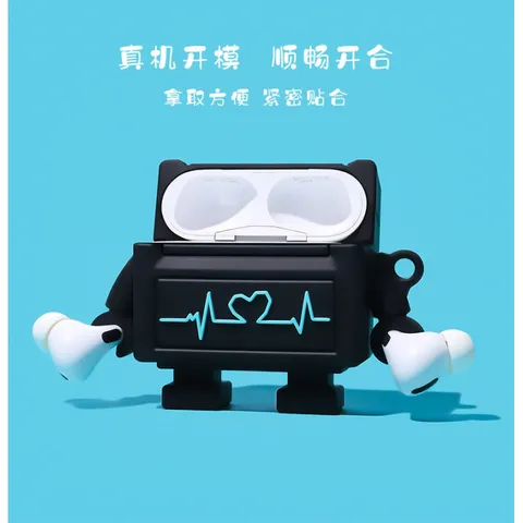 Vỏ Bọc Tai Nghe Không Dây ROBOT Đen Silicone Dẻo cho AirPods 1 2, I11 I12 I18 - Phụ Kiện Siêu Cute kèm Móc Đeo