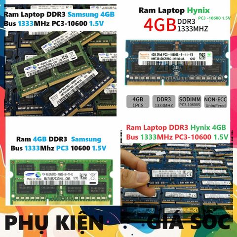 Ram Laptop DDR3 4GB Hynix/Samsung 1333MHz PC3-10600 1.5V Chính Hãng - Tăng Tốc Hiệu Năng Máy Tính Xách Tay