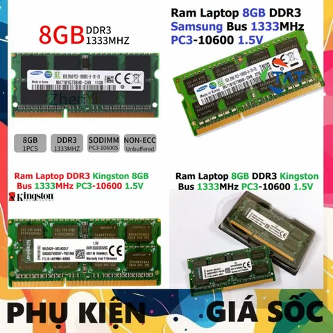 Ram Laptop 8GB DDR3 Kingston/Samsung Bus 1333MHz PC3-10600 1.5V - Tương Thích Máy Tính Xách Tay, Bảo Hành 36 Tháng