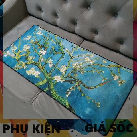 Tấm Lót Bàn Làm Việc Hoa Đào Xanh 90x40cm - Miếng Lót Chống Nước, Chống Trầy, Bề Mặt Mịn, Phù Hợp Chơi Game