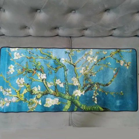 Tấm Lót Bàn Làm Việc Hoa Đào Xanh 90x40cm - Miếng Lót Chống Nước, Chống Trầy, Bề Mặt Mịn, Phù Hợp Chơi Game
