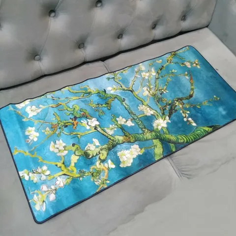 Tấm Lót Bàn Làm Việc Hoa Đào Xanh 90x40cm - Miếng Lót Chống Nước, Chống Trầy, Bề Mặt Mịn, Phù Hợp Chơi Game