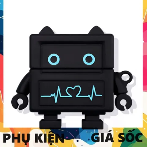 Vỏ Bọc Tai Nghe AirPods Silicon Dẻo - ROBOT Đen Cho Hộp Sạc AirPods 1 2 I11 I12 I18 I100 - Phụ Kiện Siêu Cute