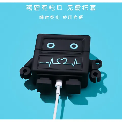 Vỏ Bọc Tai Nghe AirPods Silicon Dẻo - ROBOT Đen Cho Hộp Sạc AirPods 1 2 I11 I12 I18 I100 - Phụ Kiện Siêu Cute