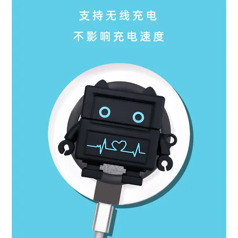 Vỏ Bọc Tai Nghe AirPods Silicon Dẻo - ROBOT Đen Cho Hộp Sạc AirPods 1 2 I11 I12 I18 I100 - Phụ Kiện Siêu Cute