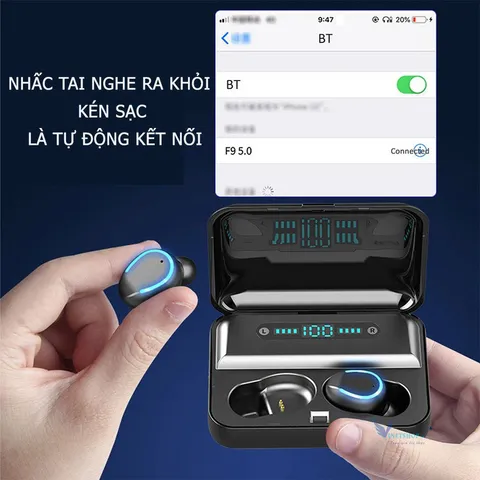 Tai Nghe True Wireless Amoi F9 - Bluetooth 5.0, Chống Nước, Âm Thanh HIFI, Pin 2000mAh, Sạc Dự Phòng, Thiết Kế Thoải Mái