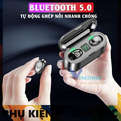Tai Nghe Bluetooth AMOI F9 TWS 5.0 Không Dây - Âm Thanh HIFI Chống Ồn, Thiết Kế Thoải Mái, Sạc Dự Phòng 2500mAh, Kết Nối Tự Động