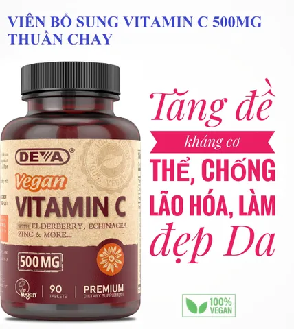 Vitamin C Vegan DEVA 500mg Kết Hợp Elderberry - 90 Viên Tăng Cường Sức Đề Kháng và Làm Đẹp Da