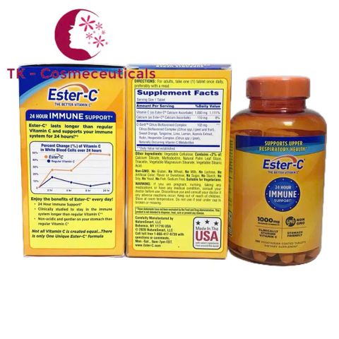 Siêu Vitamin Ester C 1000mg Mỹ Hỗ Trợ Tăng Sức Đề Kháng, Trẻ Hóa Làn Da, Sạm Da, Mờ Nám - 120 Viên