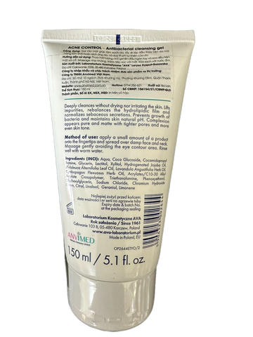 Gel Rửa Mặt Ava Acne Control - Sữa Rửa Mặt Kháng Khuẩn Cho Da Nhờn Mụn, 150ml, Giúp Làm Sạch Và Cân Bằng Da Nhạy Cảm