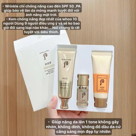 Set Kem Chống Nắng Chống Nhăn Whoo Vàng Wrinkle Sun Cream SPF 50/PA++++