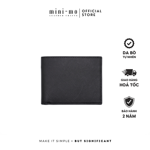Ví Nam Da Bò Saffiano MINI-MO Dáng Ngang Sang Trọng - 6 Ngăn Đựng Thẻ Chất Liệu Cao Cấp, Thiết Kế Gập Đôi tiện lợi