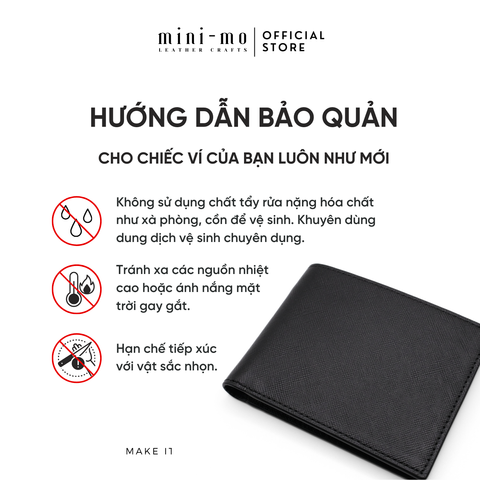 Ví Nam Da Bò Saffiano MINI-MO Dáng Ngang Sang Trọng - 6 Ngăn Đựng Thẻ Chất Liệu Cao Cấp, Thiết Kế Gập Đôi tiện lợi