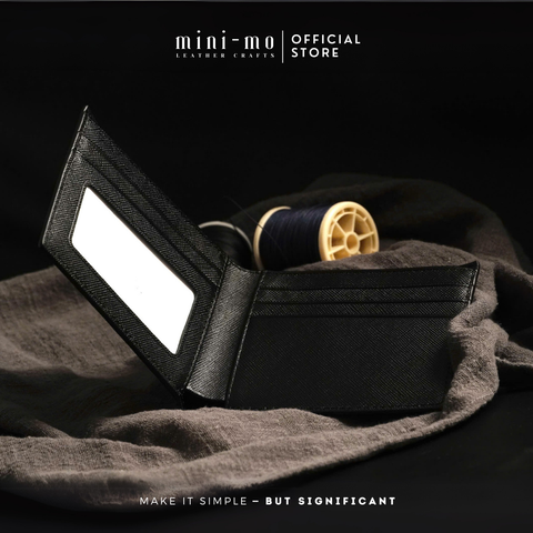 Ví Nam Da Bò Saffiano MINI-MO Dáng Ngang Sang Trọng - 6 Ngăn Đựng Thẻ Chất Liệu Cao Cấp, Thiết Kế Gập Đôi tiện lợi