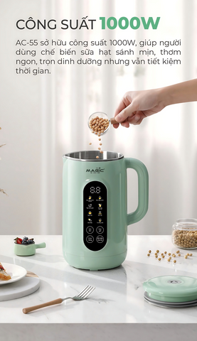 Máy Nấu Sữa Hạt Magic Eco AC-55 - 1200ml, Công Suất 1000W, Lưỡi Dao 8 Cánh, Bảo Hành 12 Tháng, Nấu Sữa Đa Năng Thơm Ngon