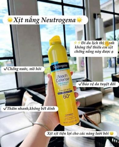 Xịt Chống Nắng Neutrogena Beach Defense SPF 60+ 240g - Bảo Vệ Da Hiệu Quả, Kháng Nước, Dùng Cho Mọi Hoạt Động Ngoài Trời