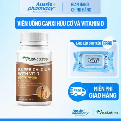 Viên uống Canxi Hữu Cơ & Vitamin D - AusNatures Super Calcium With Vit D - Hỗ trợ phát triển xương - Lọ 60 viên