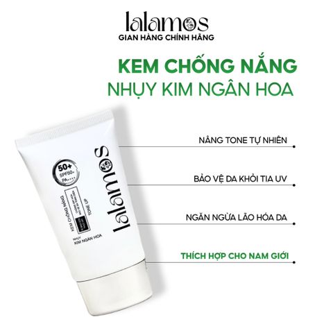 Combo Chăm Sóc Da Trắng Sáng Lalamos - Nước Tẩy Trang 280ml & Kem Chống Nắng Nhụy Kim Ngân Hoa SPF 50+ 50ml Unisex