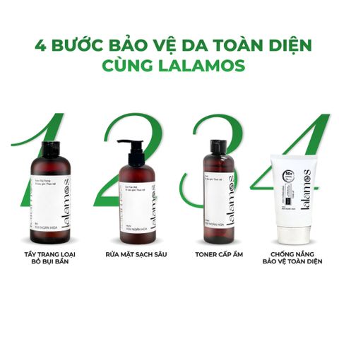 Combo Chăm Sóc Da Trắng Sáng Lalamos - Nước Tẩy Trang 280ml & Kem Chống Nắng Nhụy Kim Ngân Hoa SPF 50+ 50ml Unisex