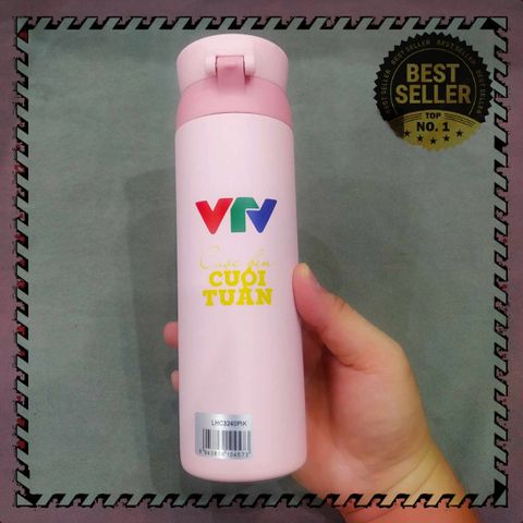 Bình giữ nhiệt LocknLock Wannabe One Touch 450ml màu hồng in logo VTV - Giữ nóng lạnh, nắp bật tiện lợi, thép không gỉ chất lượng cao