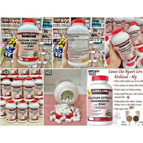 Viên Uống Canxi hữu cơ Mỹ  Calcium Citrate Magnesium And Zinc 500mg  Kirkland Signature