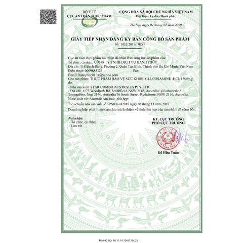 Viên Uống bổ khớp Glucosamine HCL 1500mg Healthy Care Của Úc 400 viên