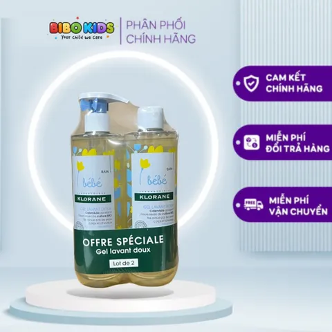 Set Sữa Tắm Gội Cho Bé Klorane Bebe Gel Lavant Doux 2 chai 500ml