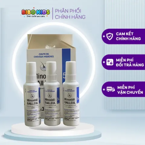 Mọc tóc Minoxidil 5% Bailleul Pháp - 3 chai x 60ml