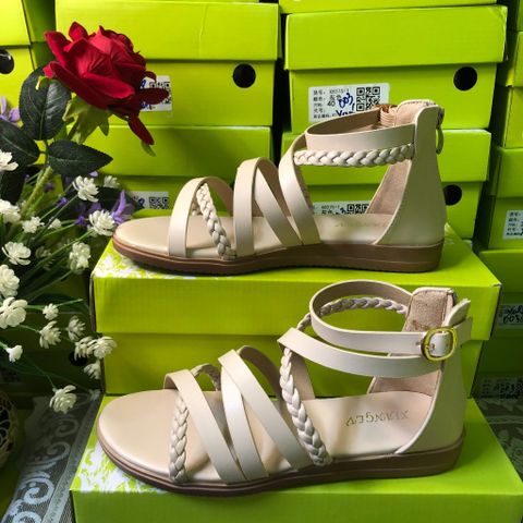 Giày Sandal Nữ Bohemian Đan Dây Khóa Kéo Đế Bằng Thời Trang - Phù Hợp Đi Làm, Học, Chơi - Nữ Thoải Mái, Đế TPR êm ái