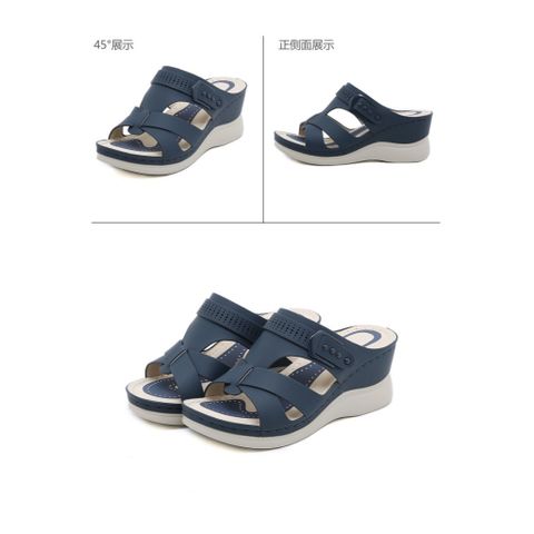 Dép Nữ Đế Xuồng 7cm Siêu Nhẹ Chống Trượt - Đế Nêm Thời Trang Lót Mềm Ấm Áp, Màu Xanh Navy Sang Trọng