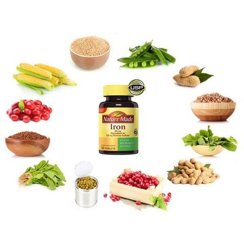 Viên sắt Iron 65mg 365 viên Nature Made của Mỹ bổ sung sắt, bổ máu, tăng cường hệ miễn dịch và tăng trí nhớ của Mỹ
