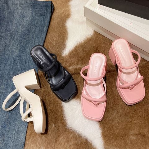 Giày Sandal Cao Gót Nữ Thiết Kế Xỏ Ngón 2 Quai Đế Vuông 9cm - Thời Trang Đi Biển, Tiệc Tùng Sang Trọng