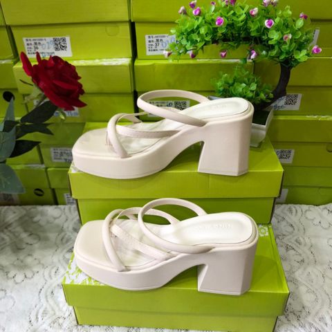 Giày Sandal Cao Gót Nữ Thiết Kế Xỏ Ngón 2 Quai Đế Vuông 9cm - Thời Trang Đi Biển, Tiệc Tùng Sang Trọng