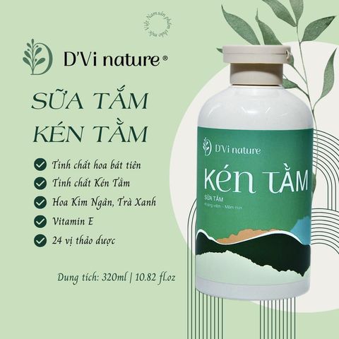 Sữa Tắm Kén Tằm D'Vi Nature 320ml - Giúp Da Sáng Mịn, Hồng Hà, Mờ Thâm Từ Chiết Xuất Tự Nhiên, Chăm Sóc Sắc Đẹp Hàng Ngày