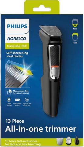 Tông Đơ Đa Năng Philips Norelco Multi Groom 3000 MG3740/40 - Bộ Chăm Sóc Tóc Râu Chất Lượng Cao, Không Cần Dầu, Thời Gian Sử Dụng 60 Phút