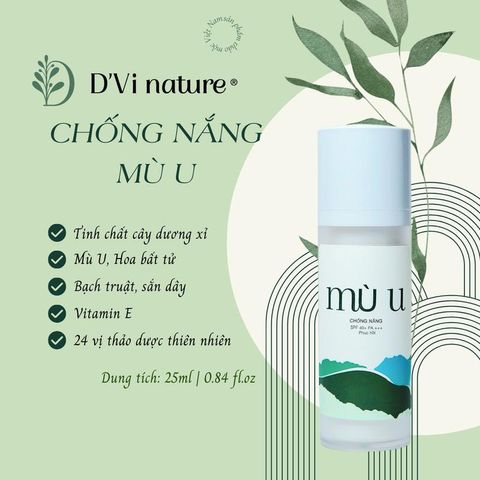 Kem Chống Nắng Mù U D'Vi Nature SPF 40 PA+++ - Bảo Vệ Da Từ Thiên Nhiên, Chống UV Hiệu Quả, Dưỡng Ẩm, Phù Hợp Mọi Loại Da