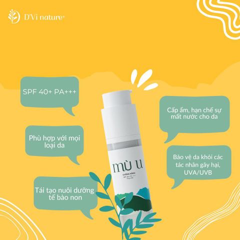 Kem Chống Nắng Mù U D'Vi Nature SPF 40 PA+++ - Bảo Vệ Da Từ Thiên Nhiên, Chống UV Hiệu Quả, Dưỡng Ẩm, Phù Hợp Mọi Loại Da