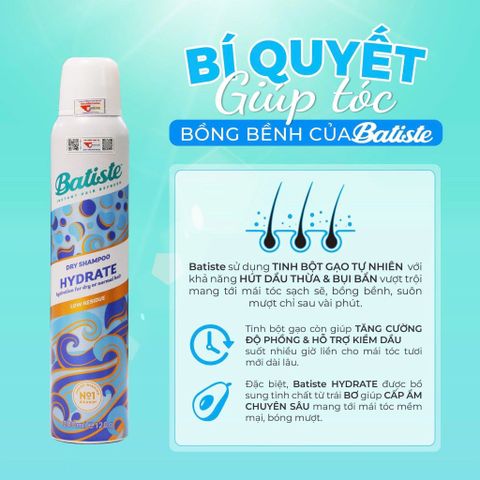 Dầu Gội Khô Batiste 200ml - Giải Pháp Nhanh Chóng Cho Tóc Dầu, Không Cần Nước, Tươi Mát Và Dễ Dàng Mang Theo