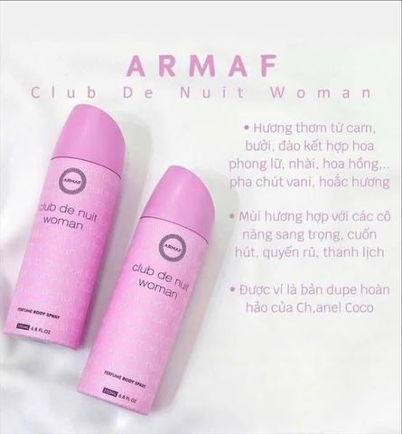 Xịt Khử Mùi Hương Nước Hoa Armaf Club De Nuit Body Spray 200ml - Hương Thơm Quyến Rũ Duy Trì Tự Tin Cả Ngày