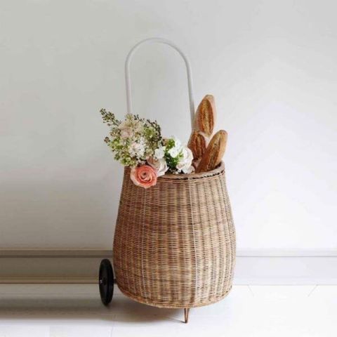 Xe đẩy mây quai sắt bánh nhựa dư xuất Hàn