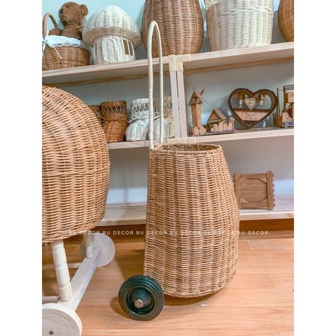 Xe đẩy mây quai sắt bánh nhựa dư xuất Hàn