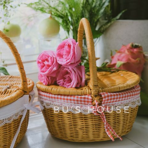 Giỏ mây quai xách có lót nắp [hình thật] [giá xưởng]