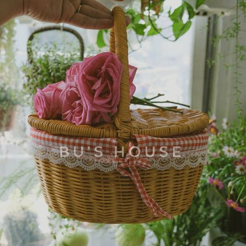 Giỏ mây quai xách có lót nắp [hình thật] [giá xưởng]