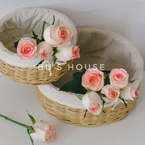 Rổ mây đựng hoa quả có lót vải, trang trí decor phòng