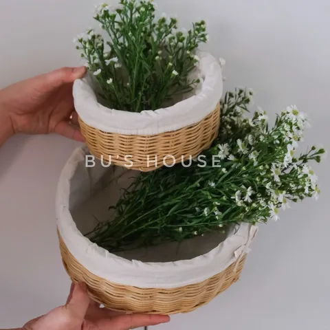 Rổ mây đựng hoa quả có lót vải, trang trí decor phòng