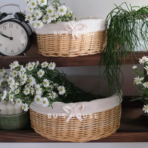 Rổ mây đựng hoa quả có lót vải, trang trí decor phòng