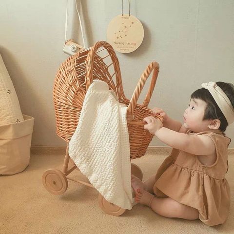 [Hàng có sẵn]  Xe đẩy mây decor trò chơi cho bé yêu