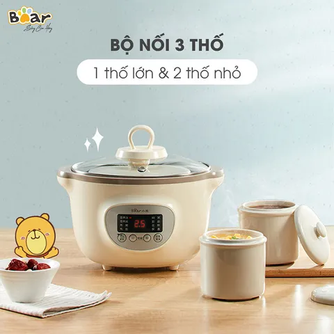 Nồi Nấu Chậm Bear 1.6L SUBE002 - Nấu Hầm Thông Minh với Lồng Hấp, 7 Chế Độ, Giữ Dinh Dưỡng, Phiên Bản Quốc Tế