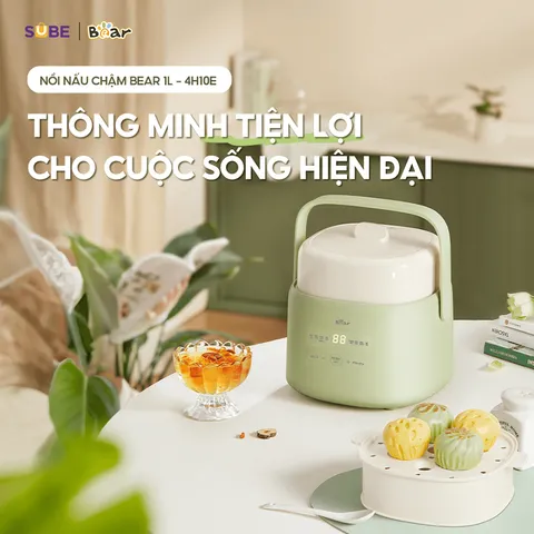 Nồi Nấu Chậm Bear SC-4H10E 1L - Nồi Nấu An Toàn, Tiện Lợi Cho Gia Đình 1-3 Người - Chất Liệu Sứ Tự Nhiên, Dễ Vệ Sinh